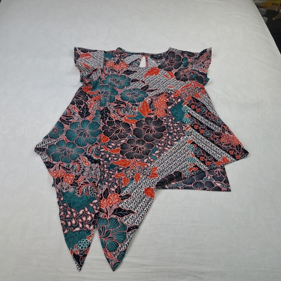 Label Rachel Roy Women's Floral Short Sleeve Tie Front Textured Blouse Size M - Picture 8 of 11